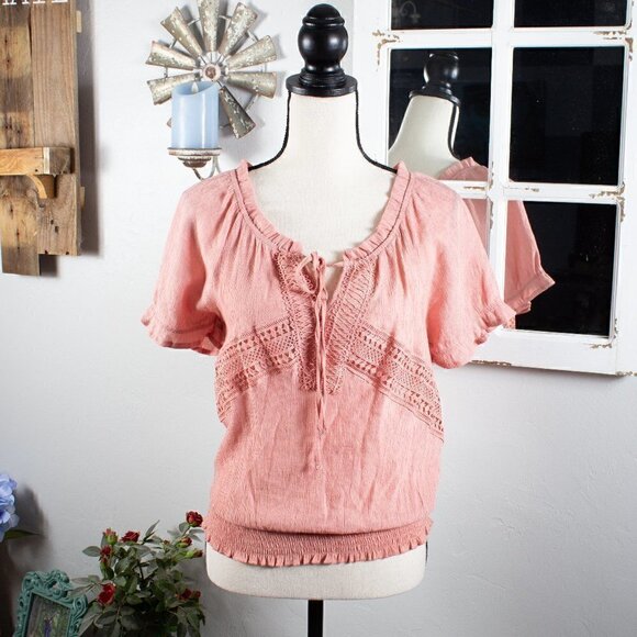 E&M Boho Lace Top, Large - Dusty Rose! - Picture 1 of 6